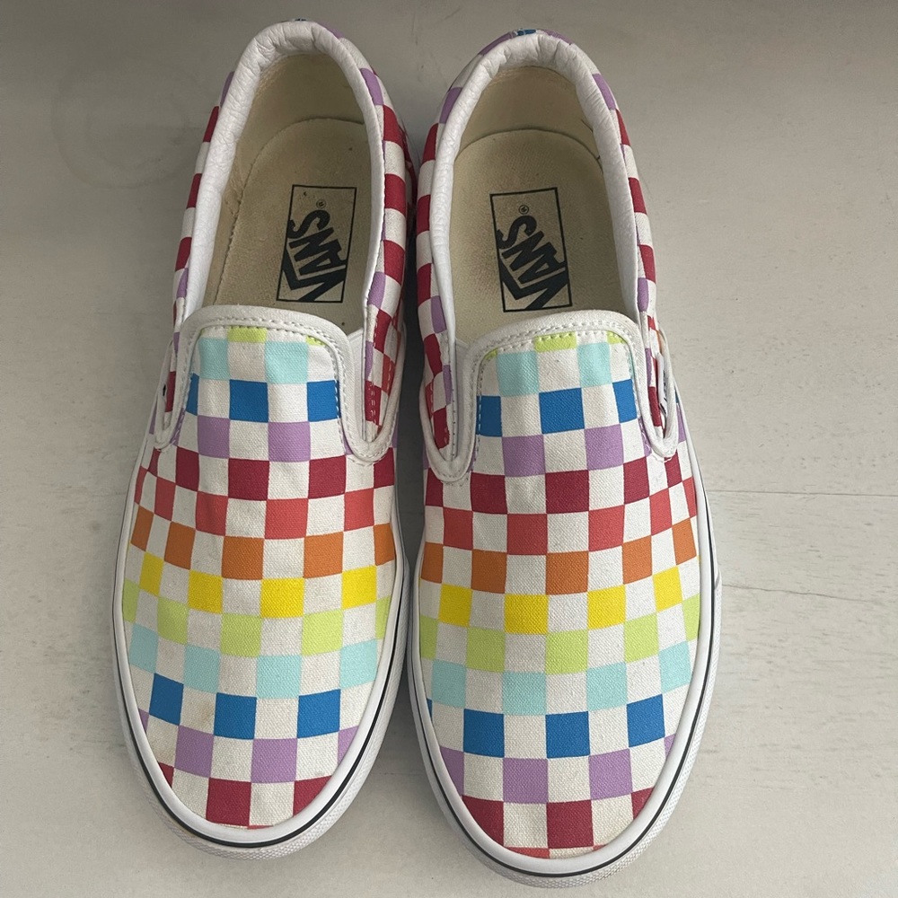 Vans slip on multi color checked. Worn twice. Womens  US size 9